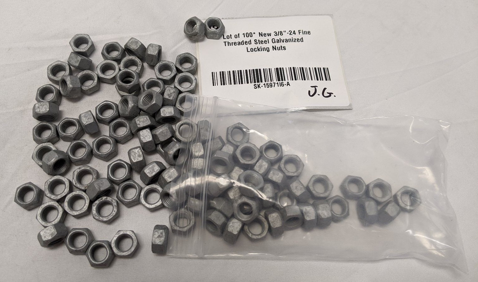 *Lot of 100* New 3/8"-24 Fine Threaded Steel Galvanized Locking Nuts