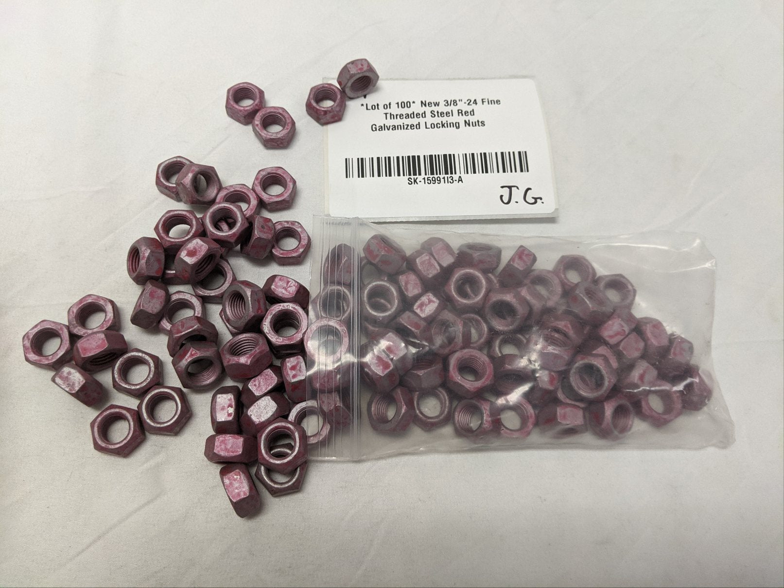 7/16"-20 Grade 8 Red Galvanized Lock Nuts - Lot of 100 - Fine Thread Hex Locknuts