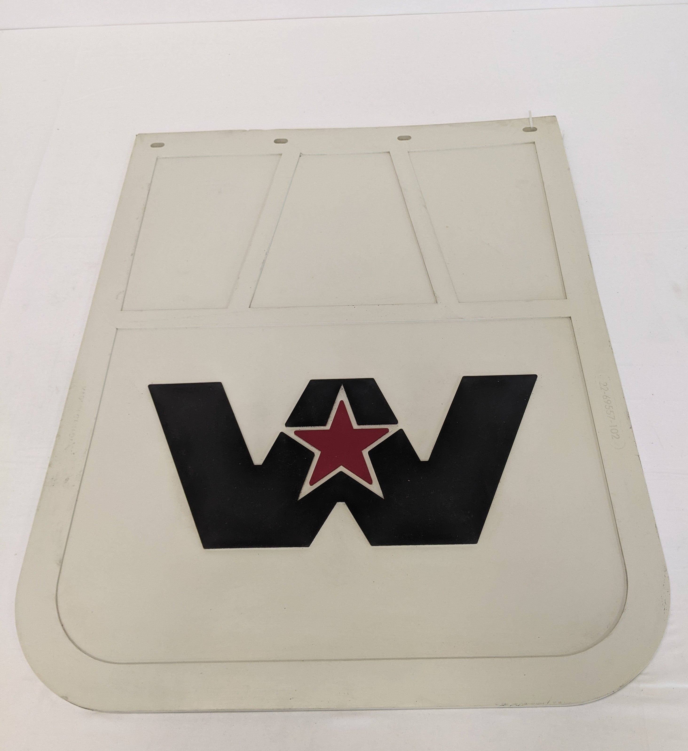 Western Star LH/RH Rear 30" Straight White Mud Flap w/ Logo - P/N  22-69557-102 (10137958515004)