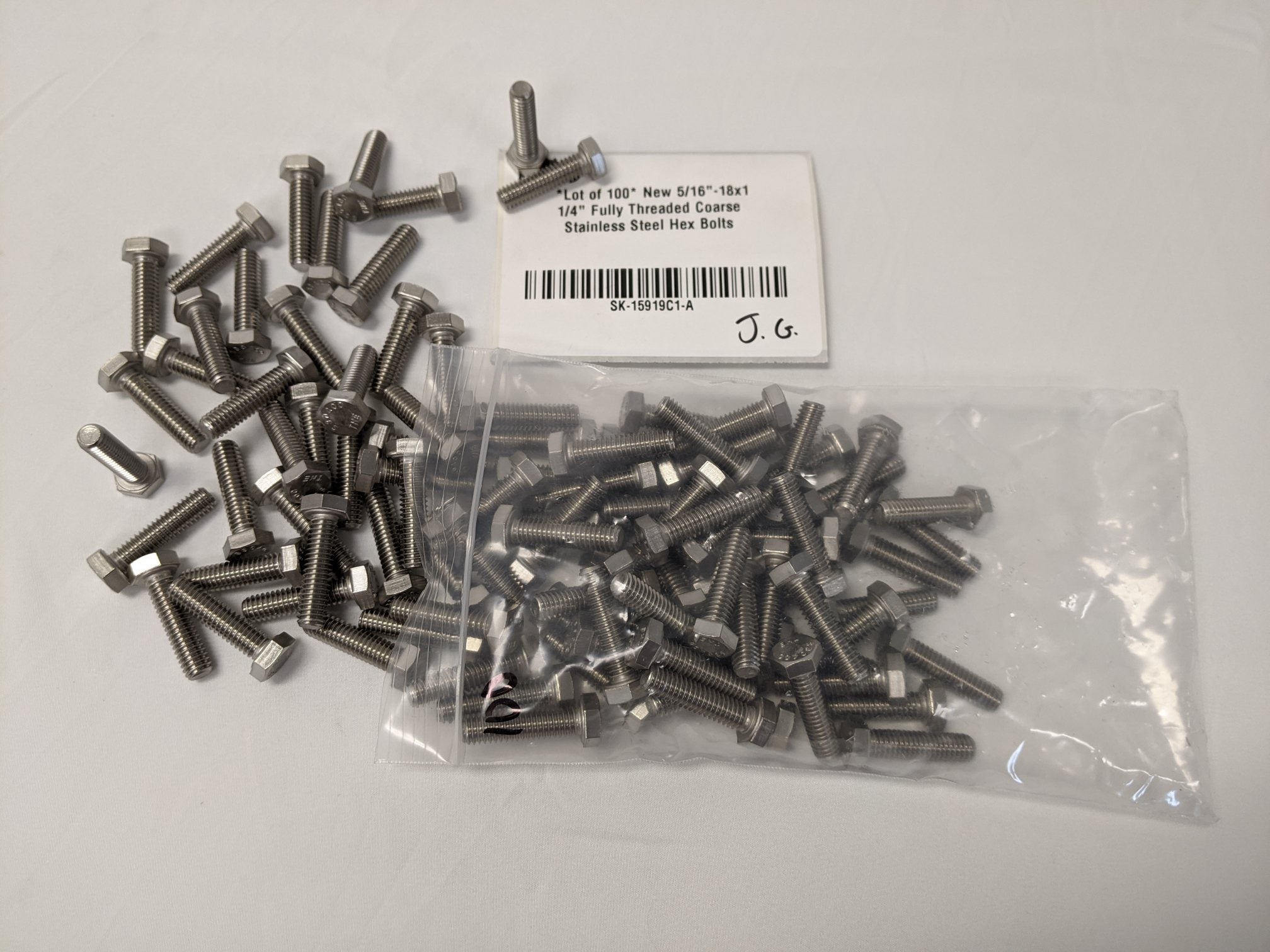 5/16"-18 x 1 1/4" Stainless Steel Hex Bolts - 18-8 (304), Fully Threaded, Lot of 100