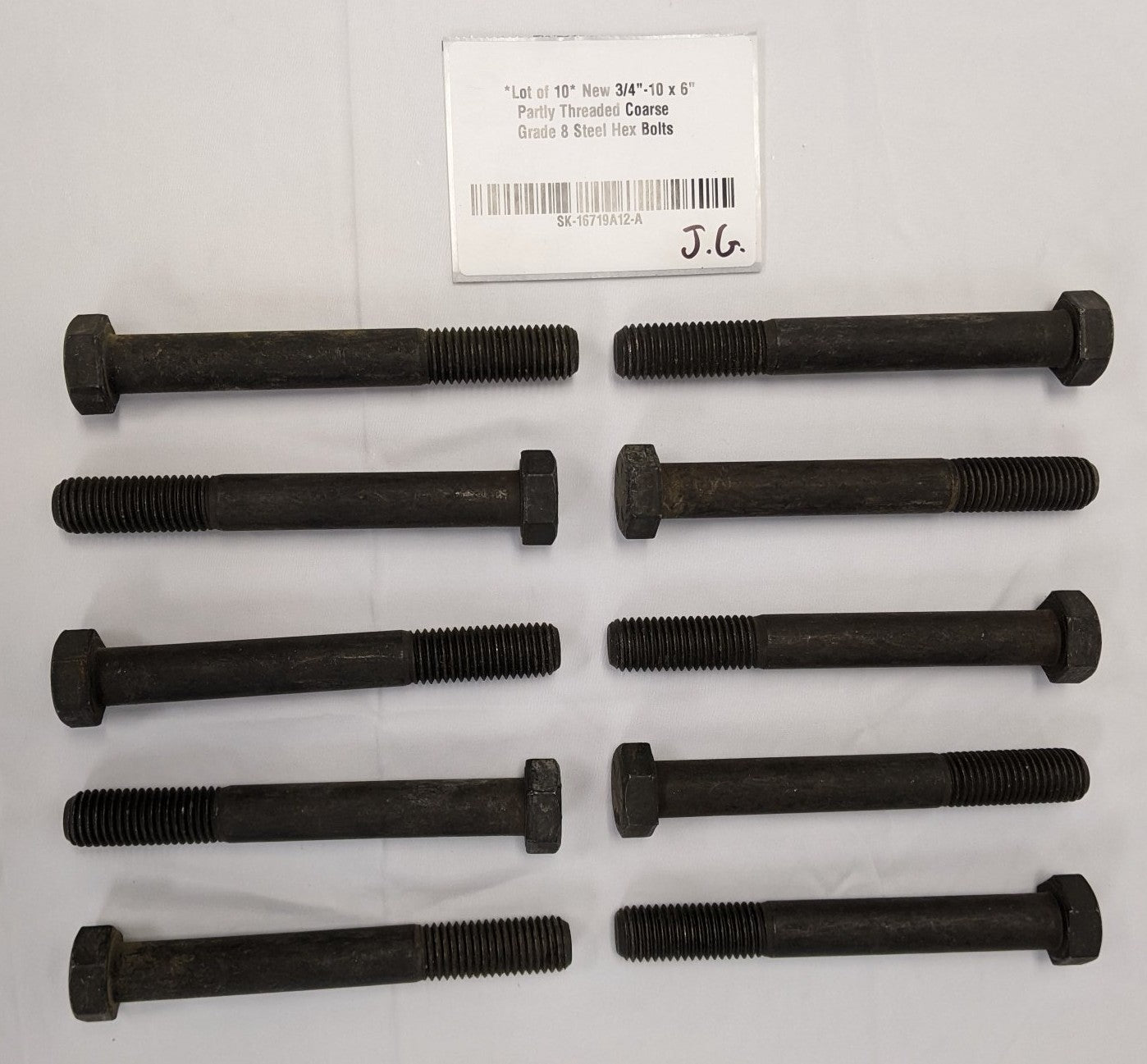 *Lot of 10* New 3/4"-10 x 6" Partly Threaded Coarse Grade 8 Steel Hex Bolts