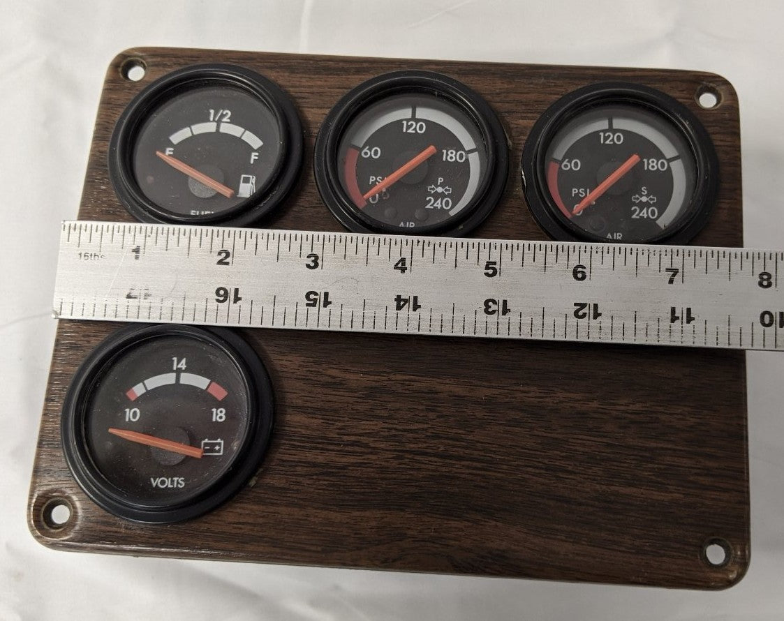 Used Freightliner FLD Woodgrain Dash Panel w/ 4 Black Gauges - P/N 22-20982-002