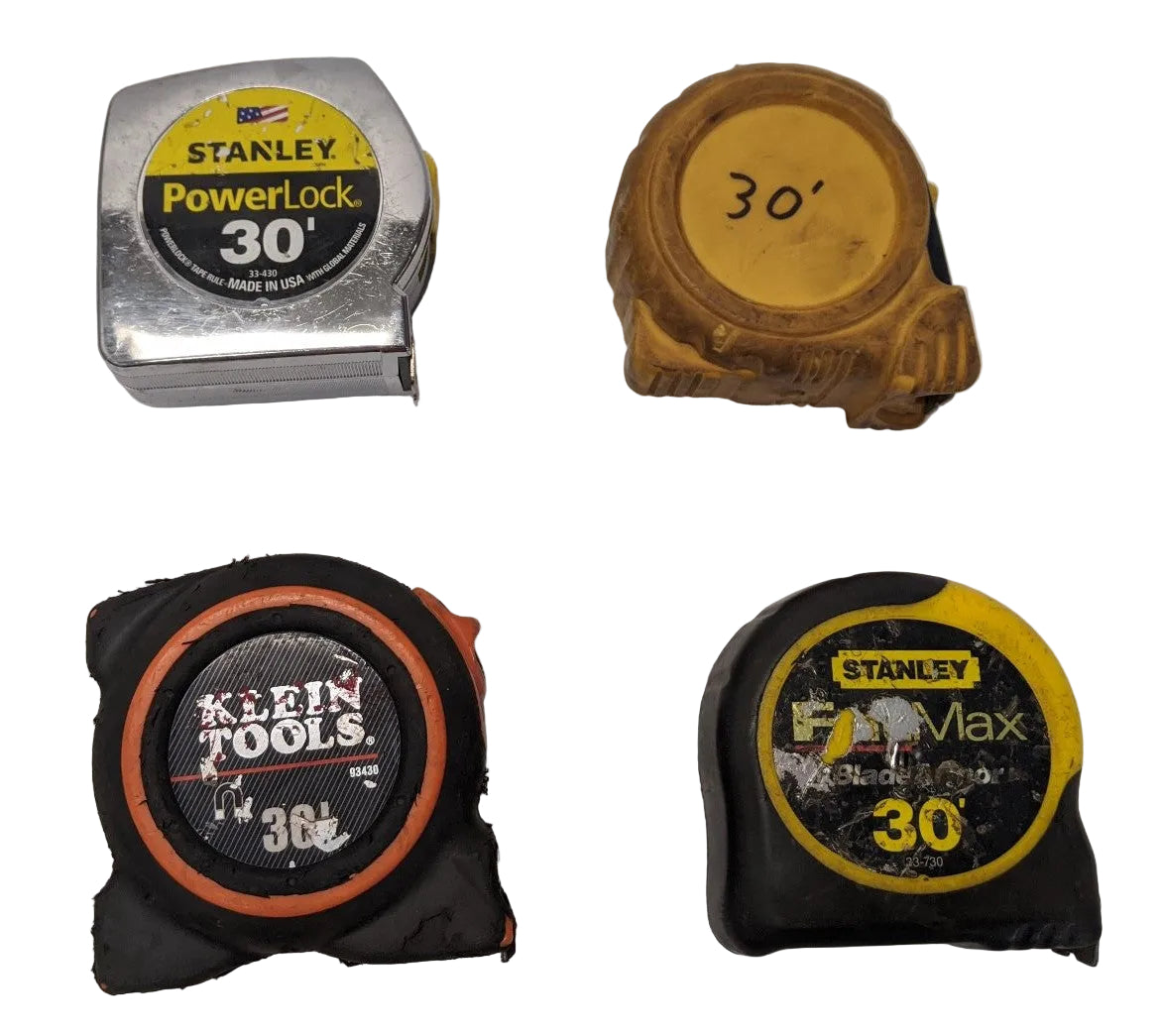 30 Foot Tape Measures | Lot of 4 | Stanley PowerLock FatMax Klein | Used