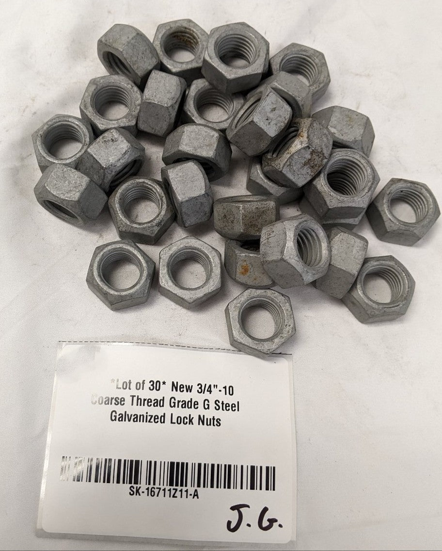 *Lot of 30* New 3/4"-10 Coarse Thread Grade G Steel Galvanized Lock Nuts