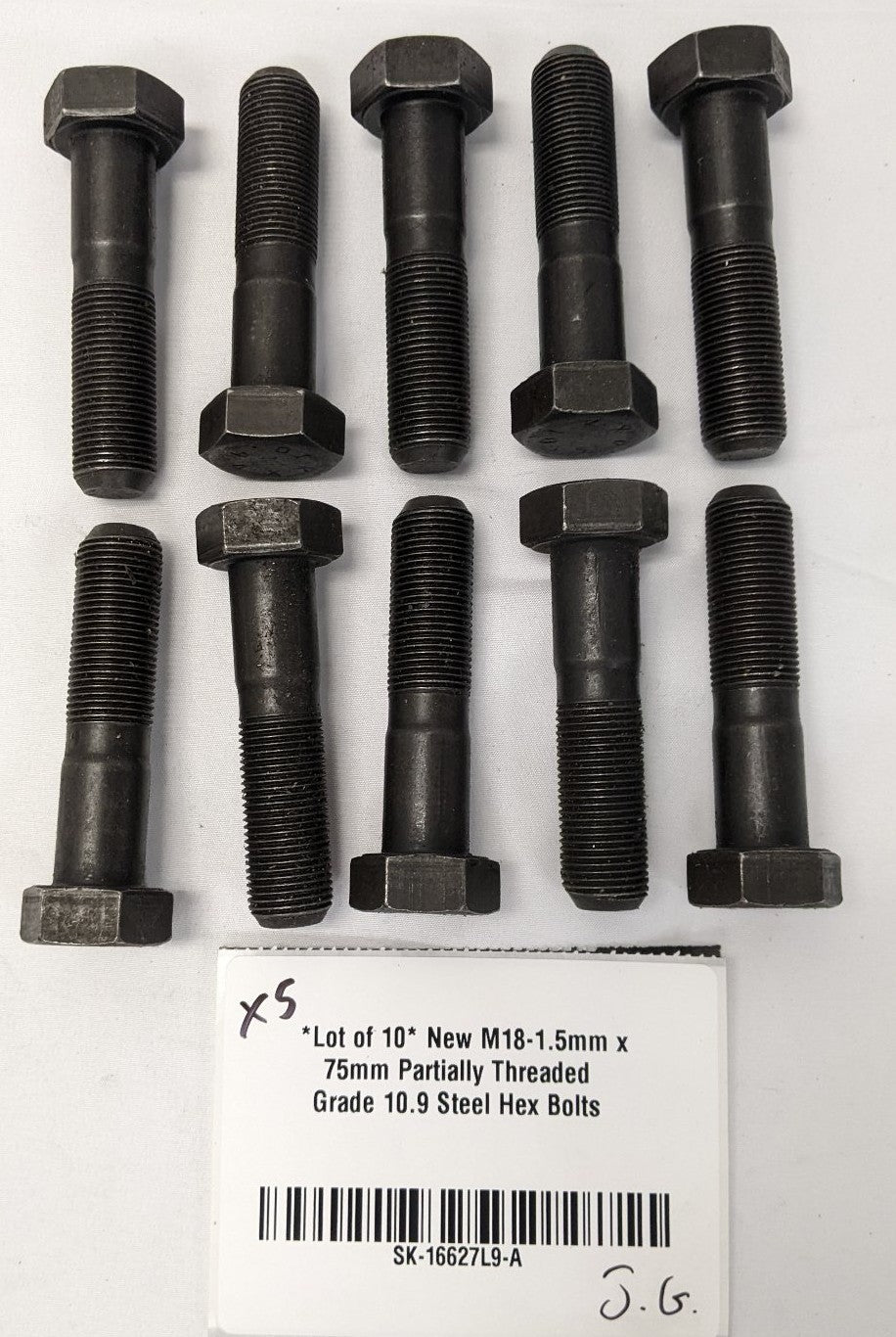*Lot of 10* New M18-1.5mm x 75mm Partially Threaded Grade 10.9 Steel Hex Bolts
