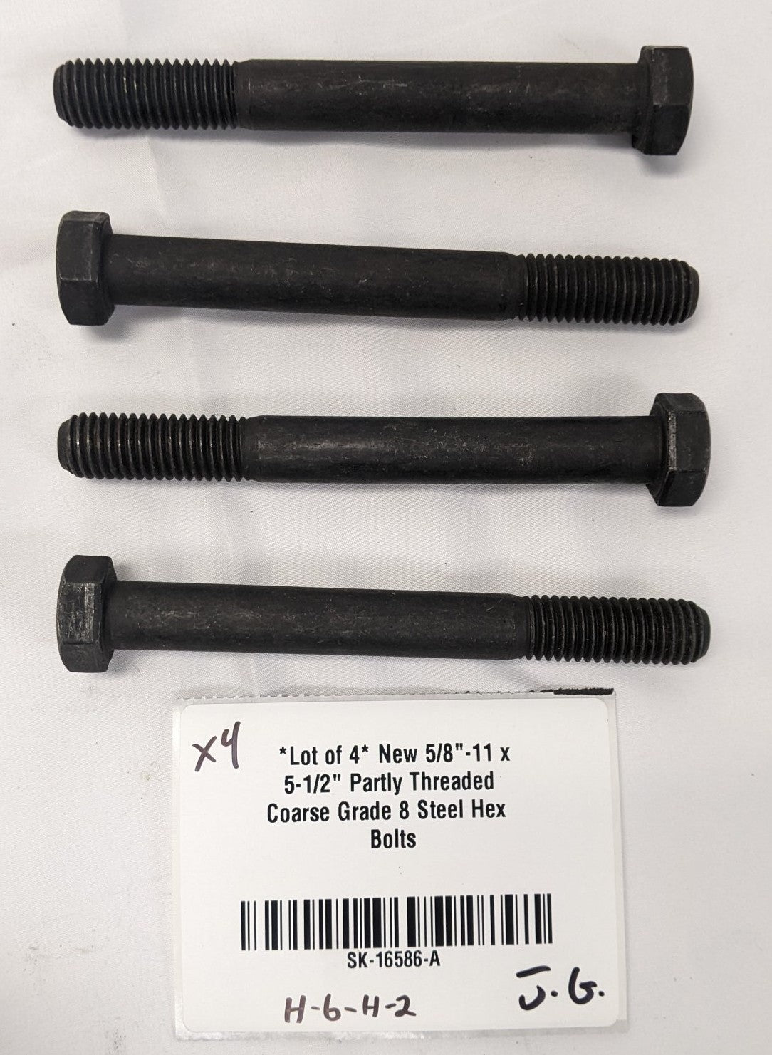 *Lot of 4* New 5/8"-11 x 5-1/2" Partly Threaded Coarse Grade 8 Steel Hex Bolts