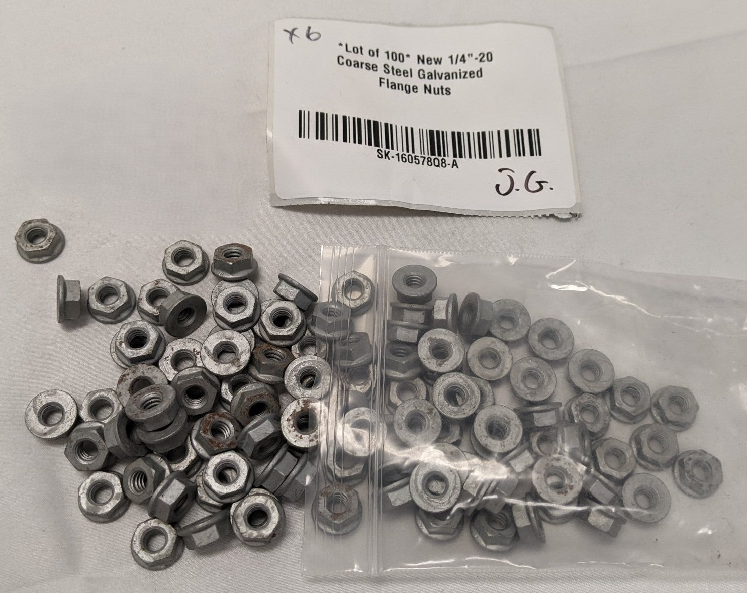 *Lot of 100* New 1/4"-20 Coarse Steel Galvanized Flange Nuts