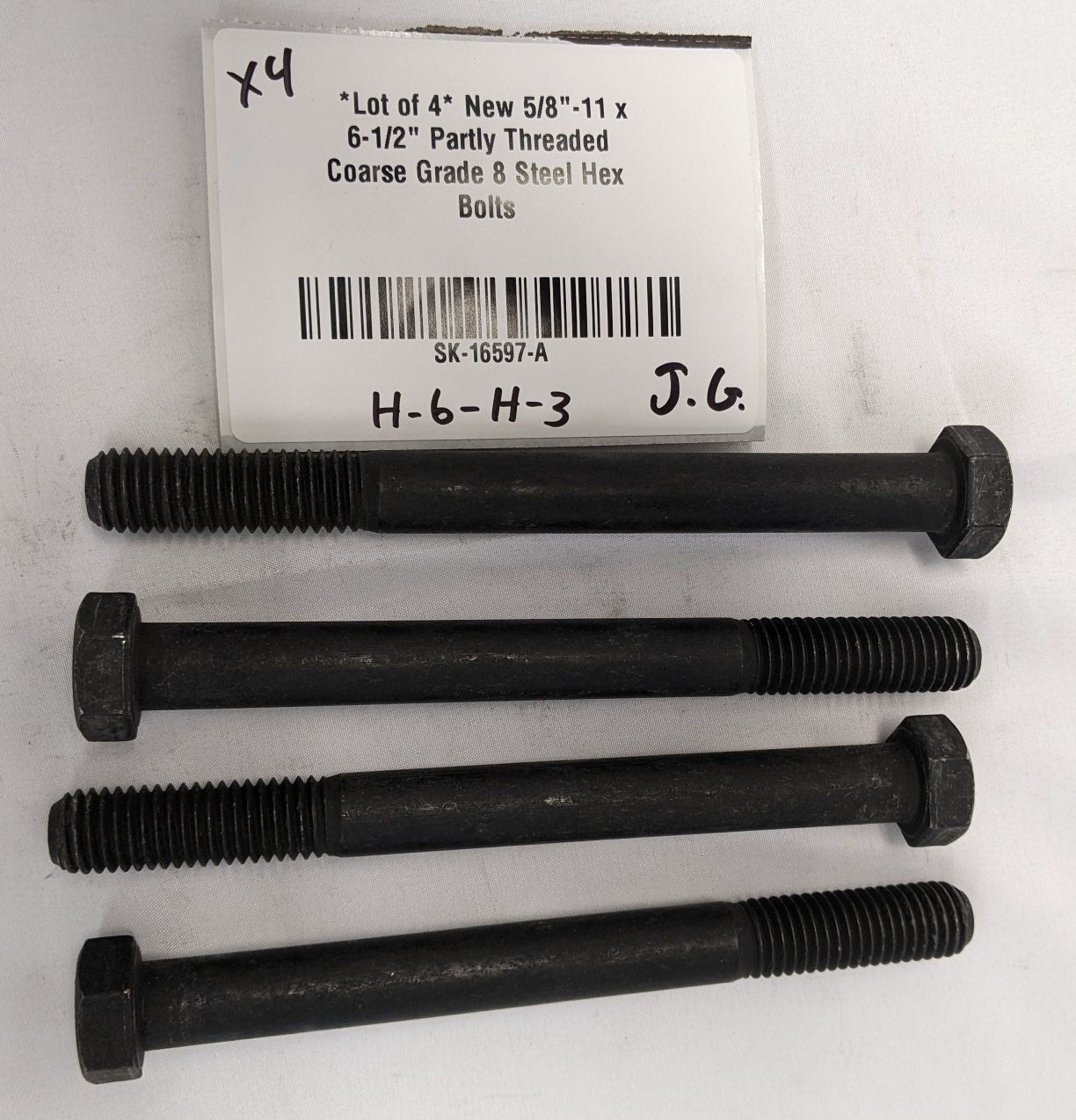 *Lot of 4* New 5/8"-11 x 6-1/2" Partly Threaded Coarse Grade 8 Steel Hex Bolts