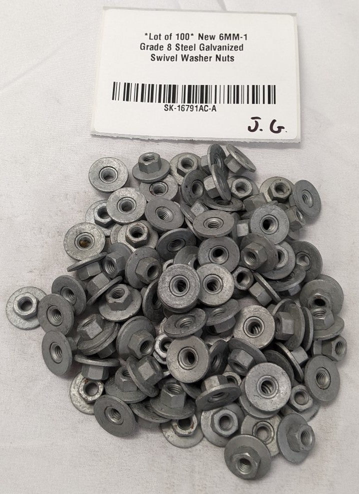 *Lot of 100* New 6MM-1 Grade 8 Steel Galvanized Swivel Washer Nuts