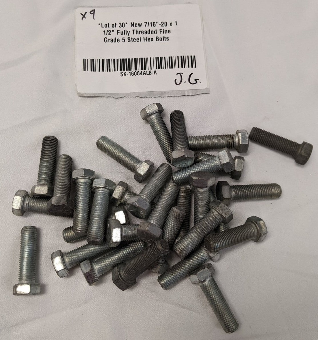 *Lot of 30* New 7/16"-20 x 1 1/2" Fully Threaded Fine Grade 5 Steel Hex Bolts