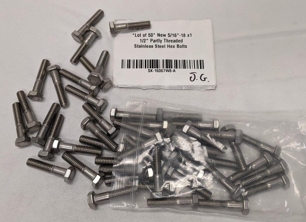 *Lot of 50* New 5/16"-18 x1 1/2" Partly Threaded Stainless Steel Hex Bolts