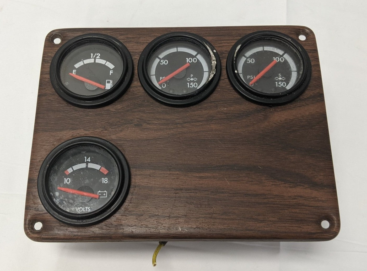 Damaged FTL FLD Classic Woodgrain Dash Panel w/ 4 Black Gauges -P/N 22-20982-002