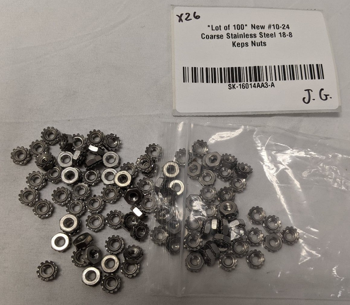 #10-24 Stainless Steel Keps Nuts - Lot of 100 - 18-8 Lock Nuts with Washer