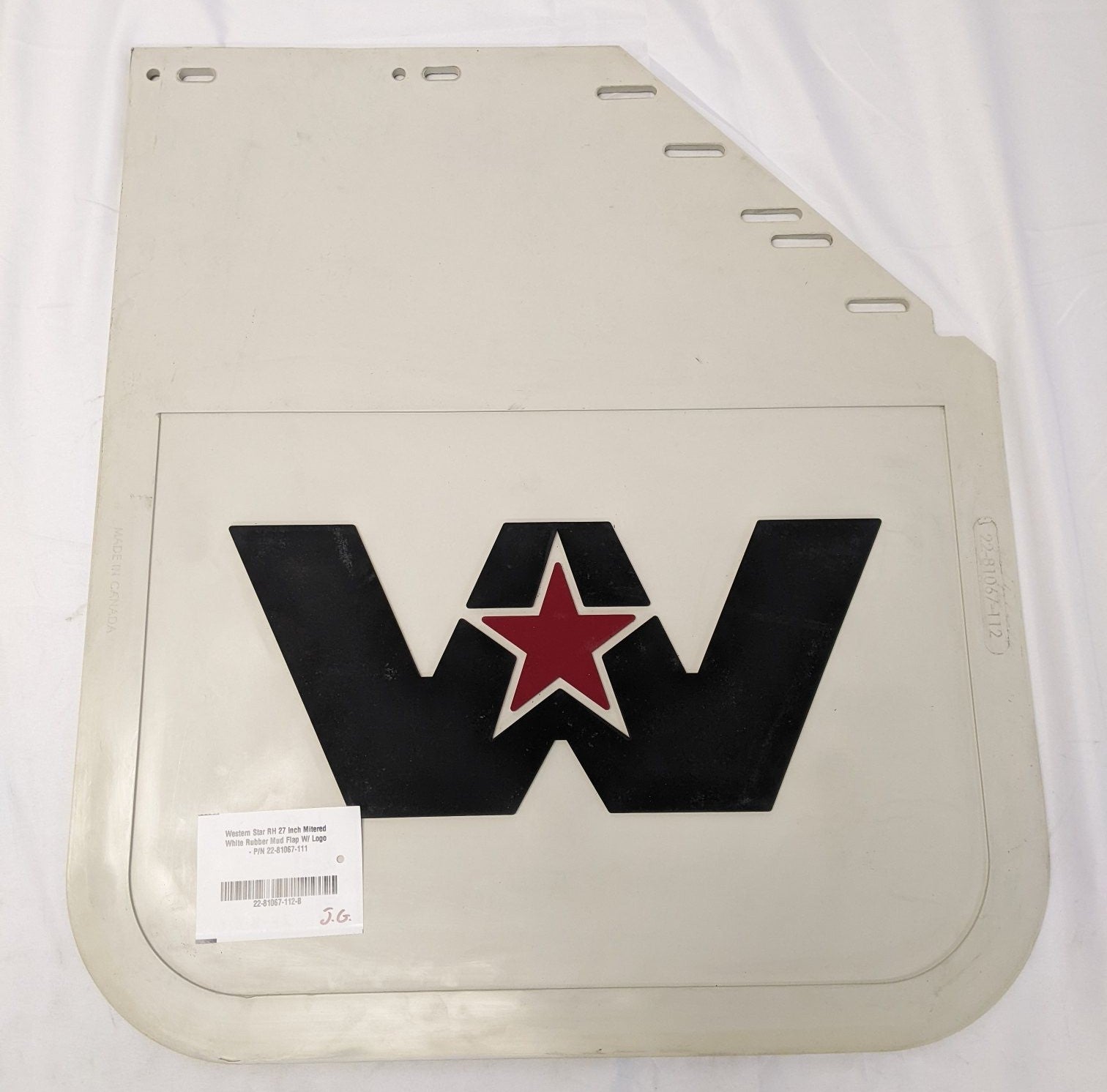 Western Star 27" RH Mitered White Mud Flap Logo 22-81067-112