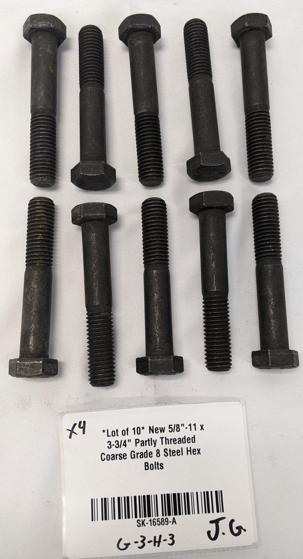 *Lot of 10* New 5/8"-11 x 3-3/4" Partly Threaded Coarse Grade 8 Steel Hex Bolts