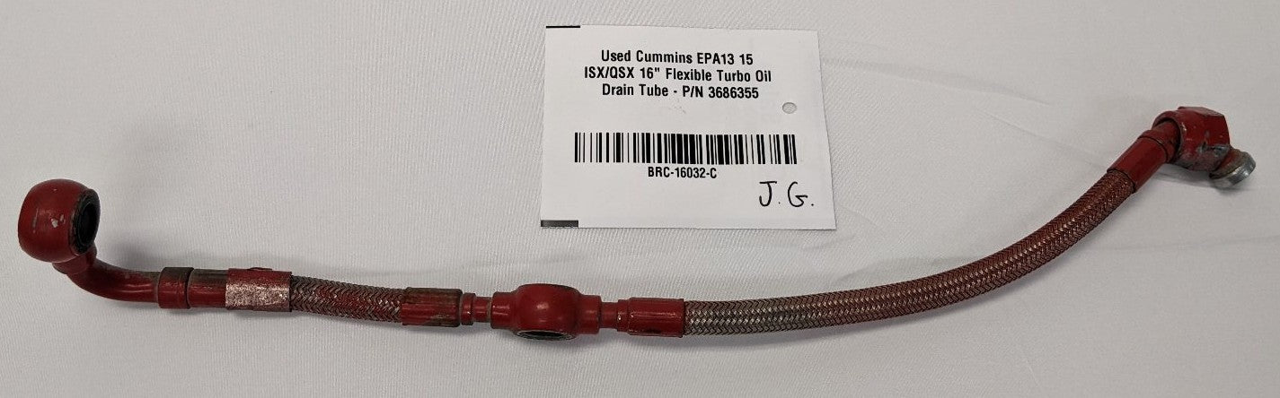 Used Cummins ISX/QSX 16" Flexible Turbo Oil Drain Tube 3686355