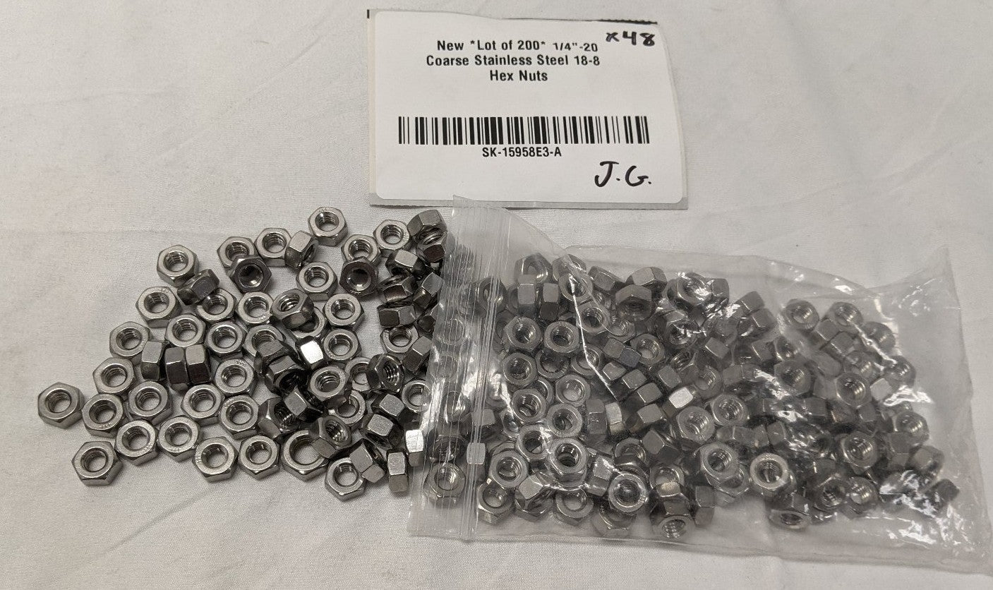 1/4"-20 Stainless Steel 18-8 Hex Nuts - Lot of 200 - Coarse Thread Corrosion Resistant