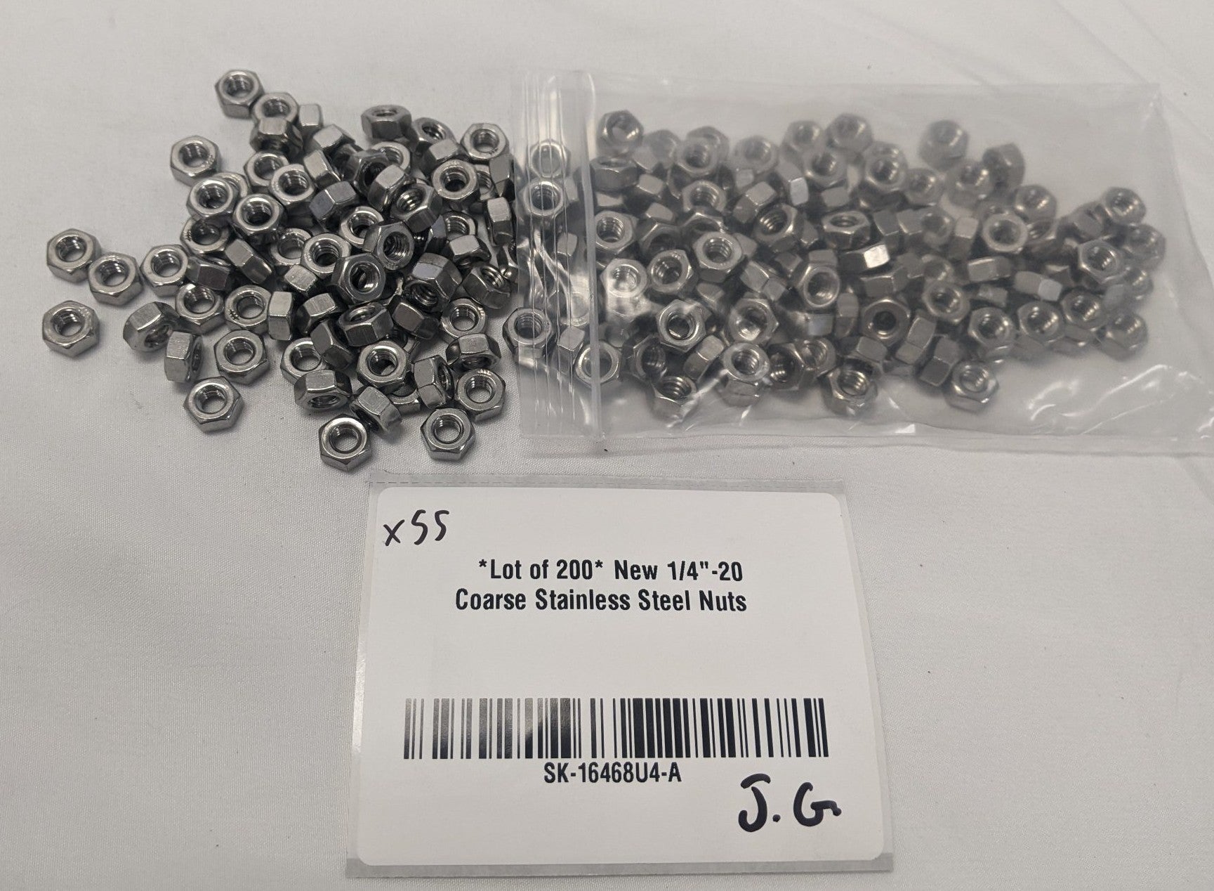 *Lot of 200* New 1/4"-20 Coarse Stainless Steel Nuts