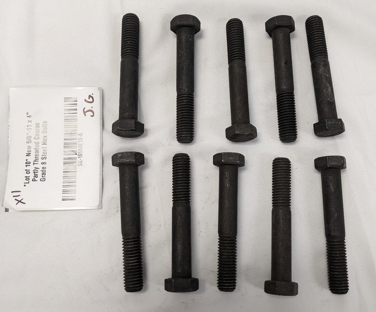 *Lot of 10* New 5/8"-11 x 4" Partly Threaded Coarse Grade 8 Steel Hex Bolts