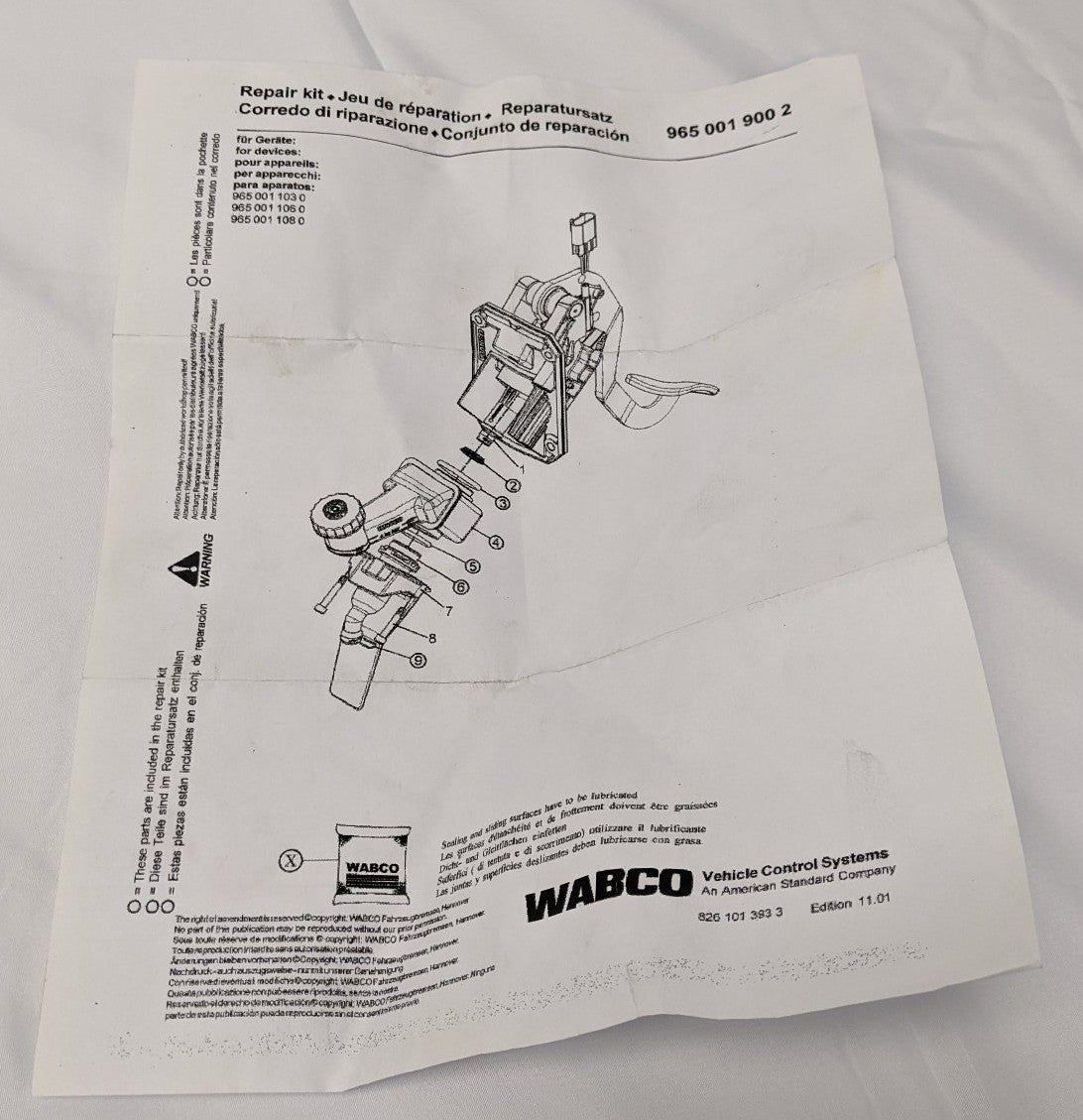 Wabco Hydraulic Clutch Master Cylinder Repair Kit S9650019002