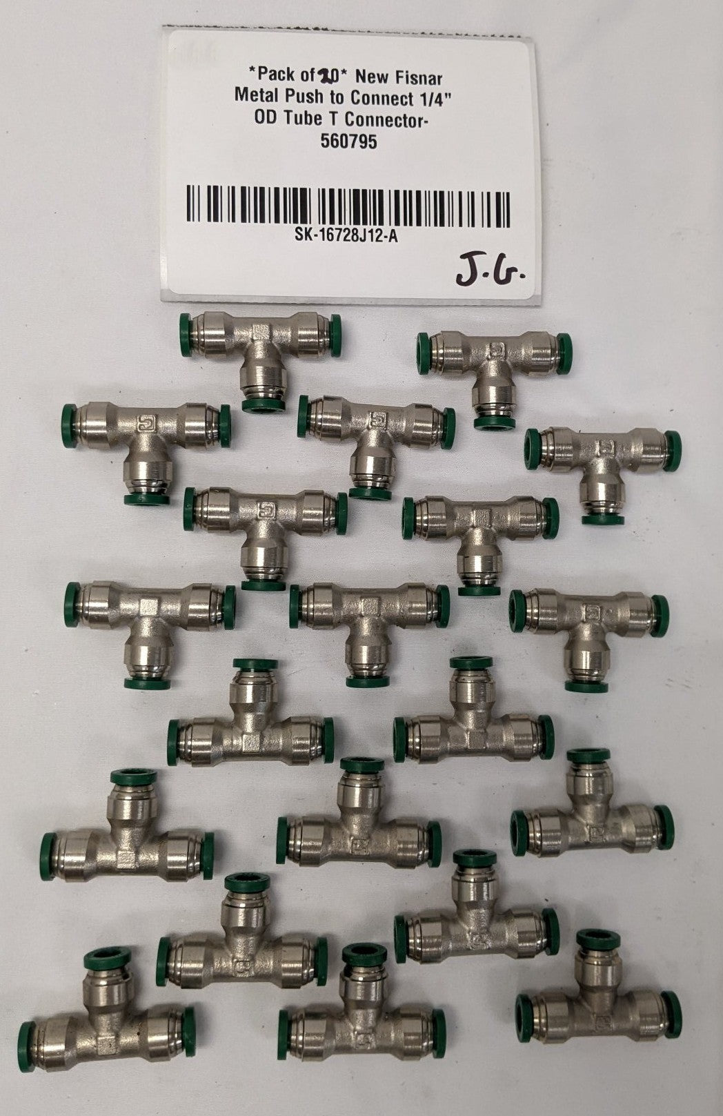 *Pack of 20* New Fisnar Metal Push to Connect 1/4" OD Tube T Connector- 560795