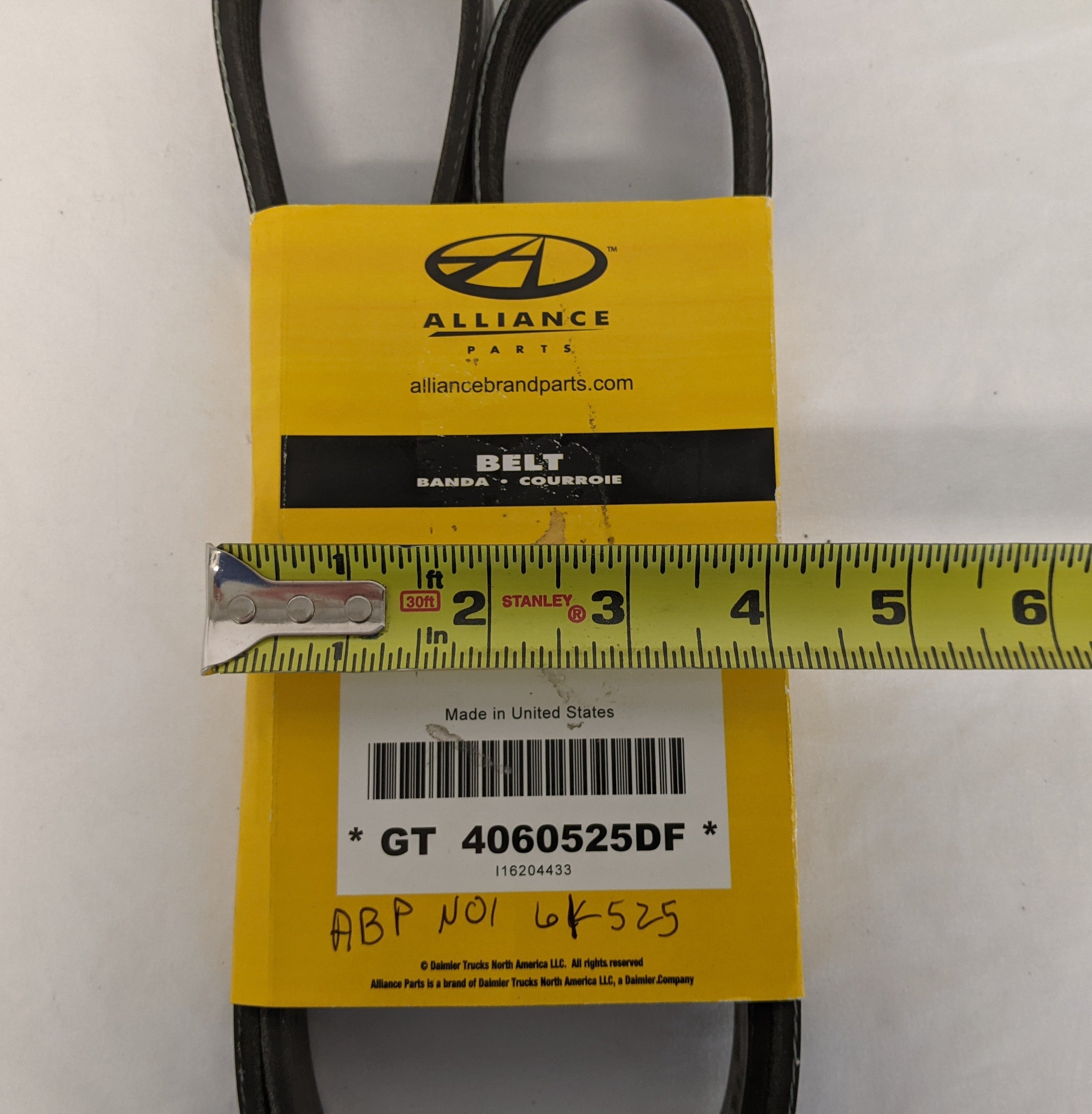 New Alliance 52 1/2" Long 6 Rib Serpentine Belt - P/N ABP N016K525 (9911854203196)