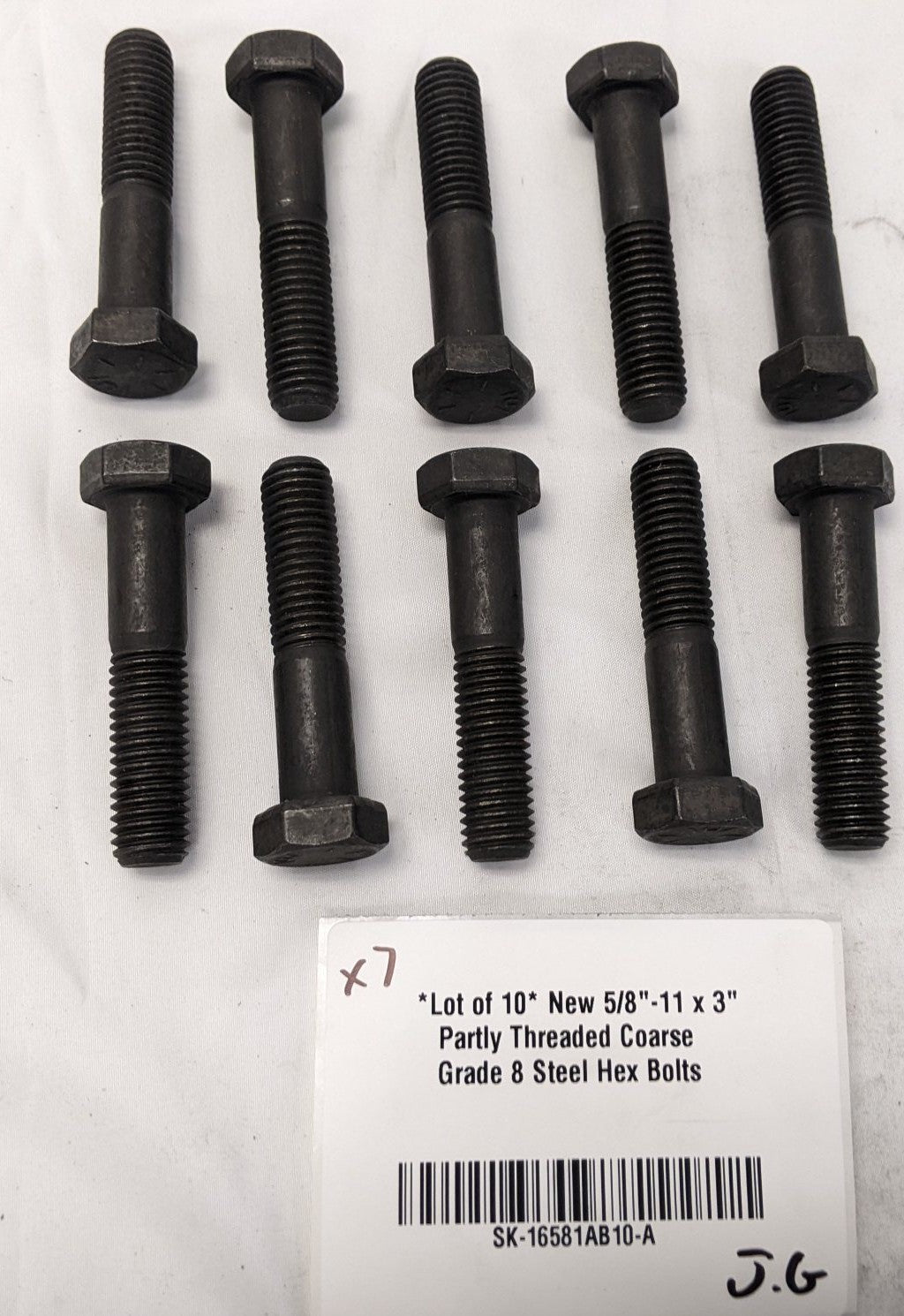 *Lot of 10* New 5/8"-11 x 3" Partly Threaded Coarse Grade 8 Steel Hex Bolts