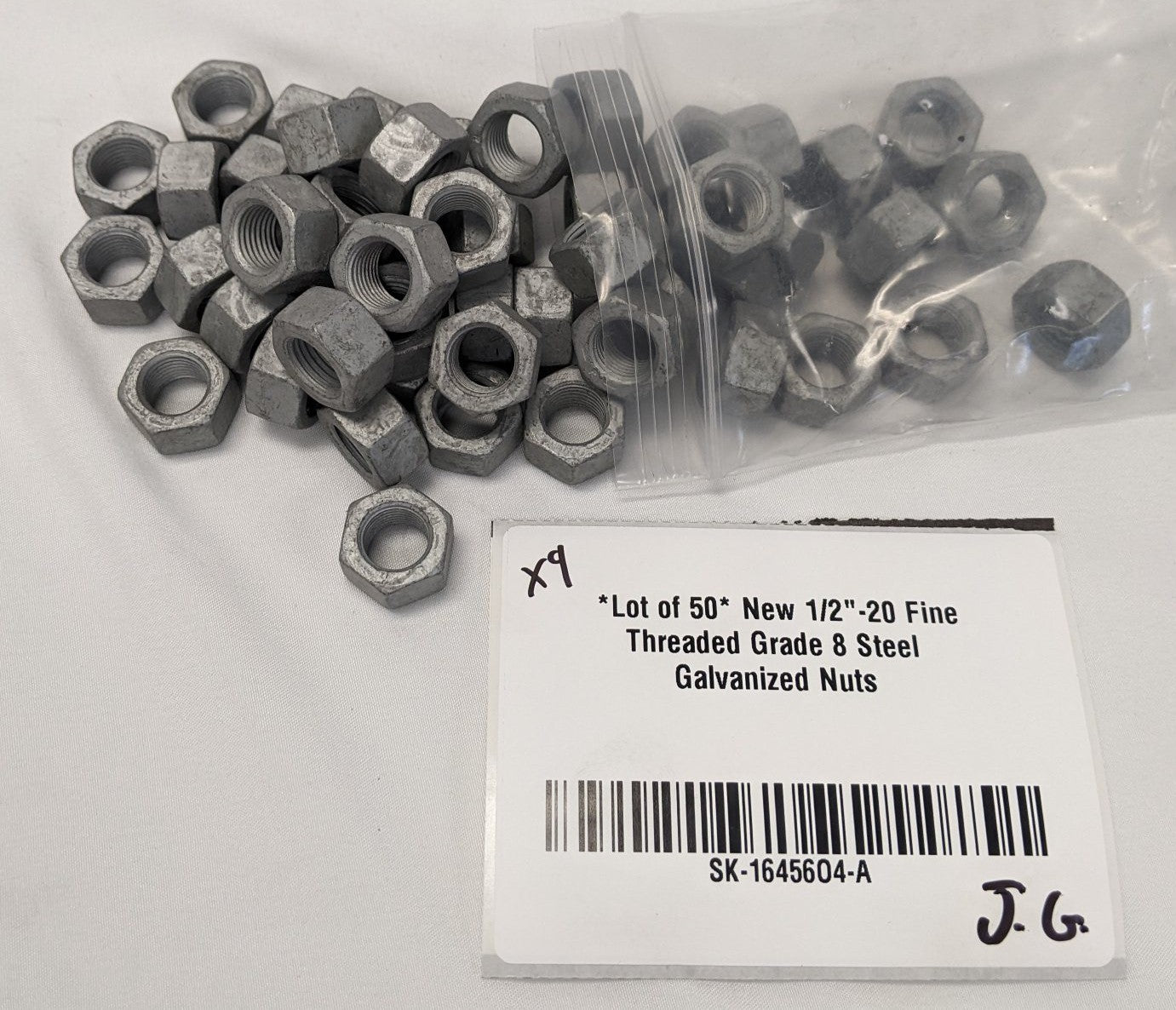 *Lot of 50* New 1/2"-20 Fine Threaded Grade 8 Steel Galvanized Nuts