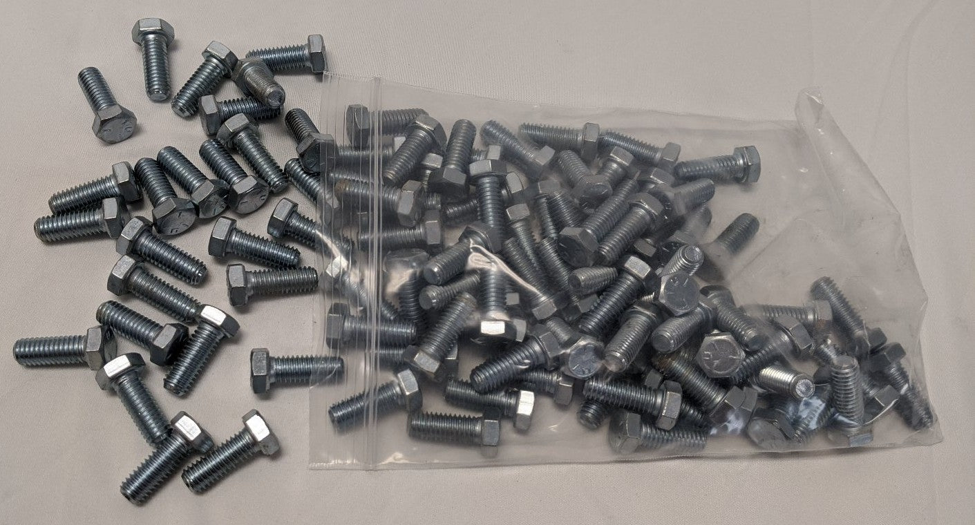 3/8"-16 x 1" Grade 5 Hex Bolts - Zinc Plated, Fully Threaded, Lot of 100