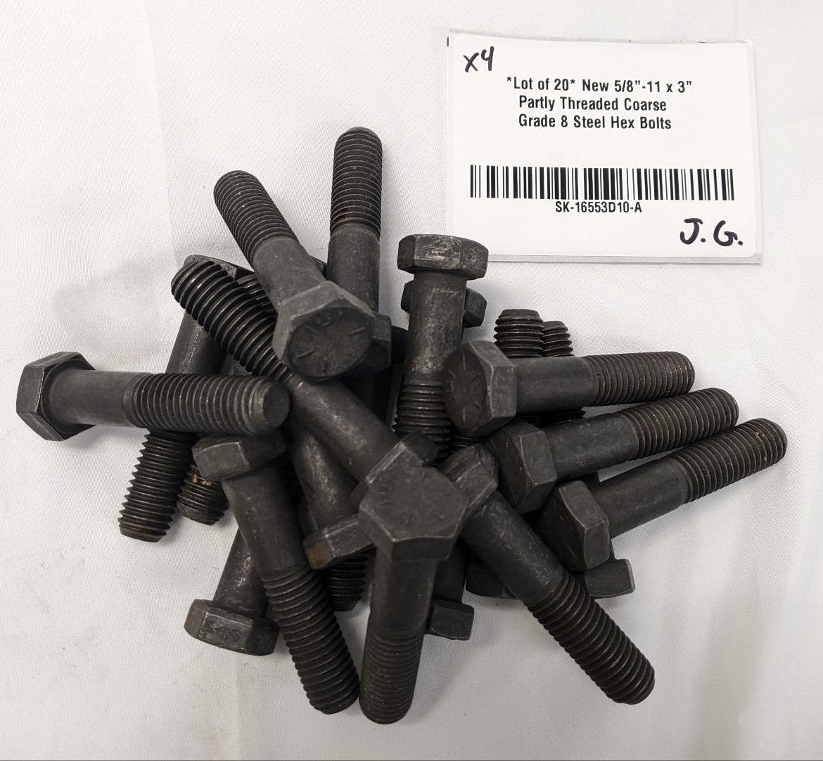 *Lot of 20* New 5/8"-11 x 3" Partly Threaded Coarse Grade 8 Steel Hex Bolts