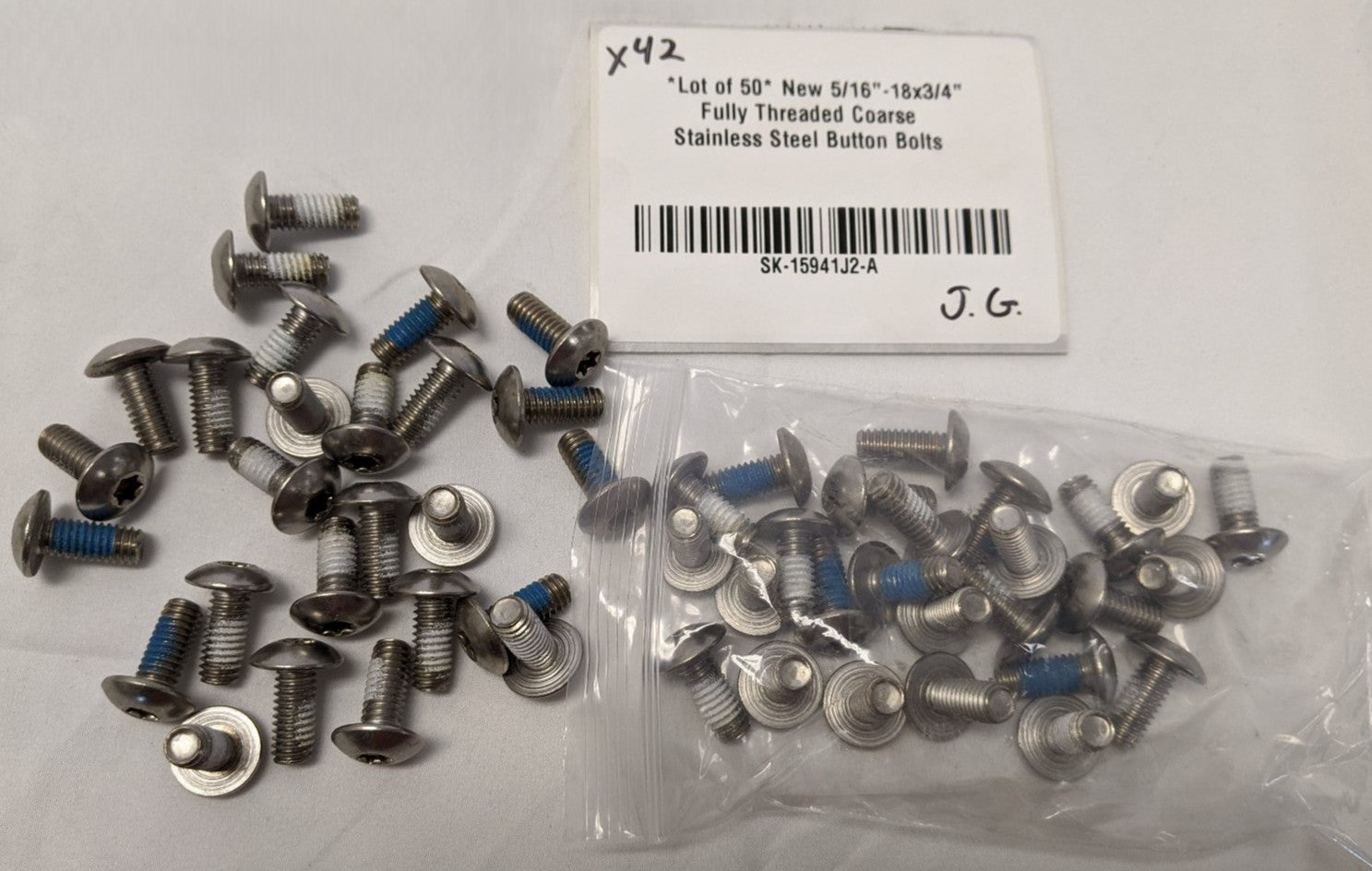 *Lot of 50* New 5/16"-18x3/4" Fully Threaded Coarse Stainless Steel Button Bolts