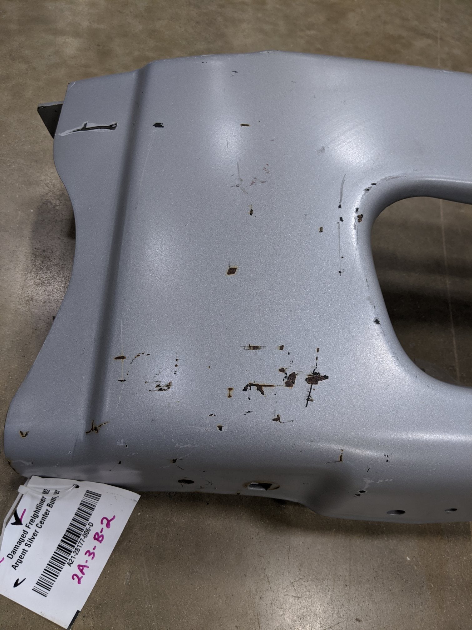 Damaged Freightliner M2 Argent Silver Center Bumper - P/N  A21-28177-006 (9073702764860)