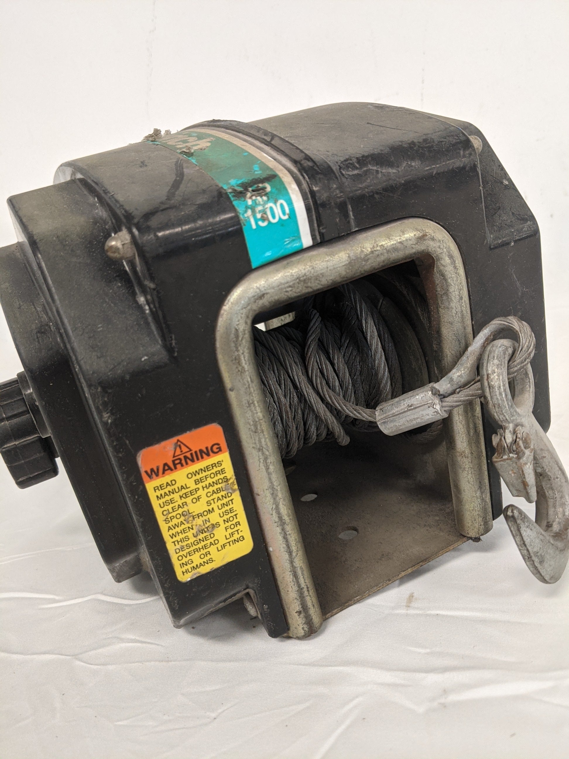 Used Powerwinch AP 1500 12 V Truck Winch w/o Wire Harness' w/ Hitch Plate (8315425849660)