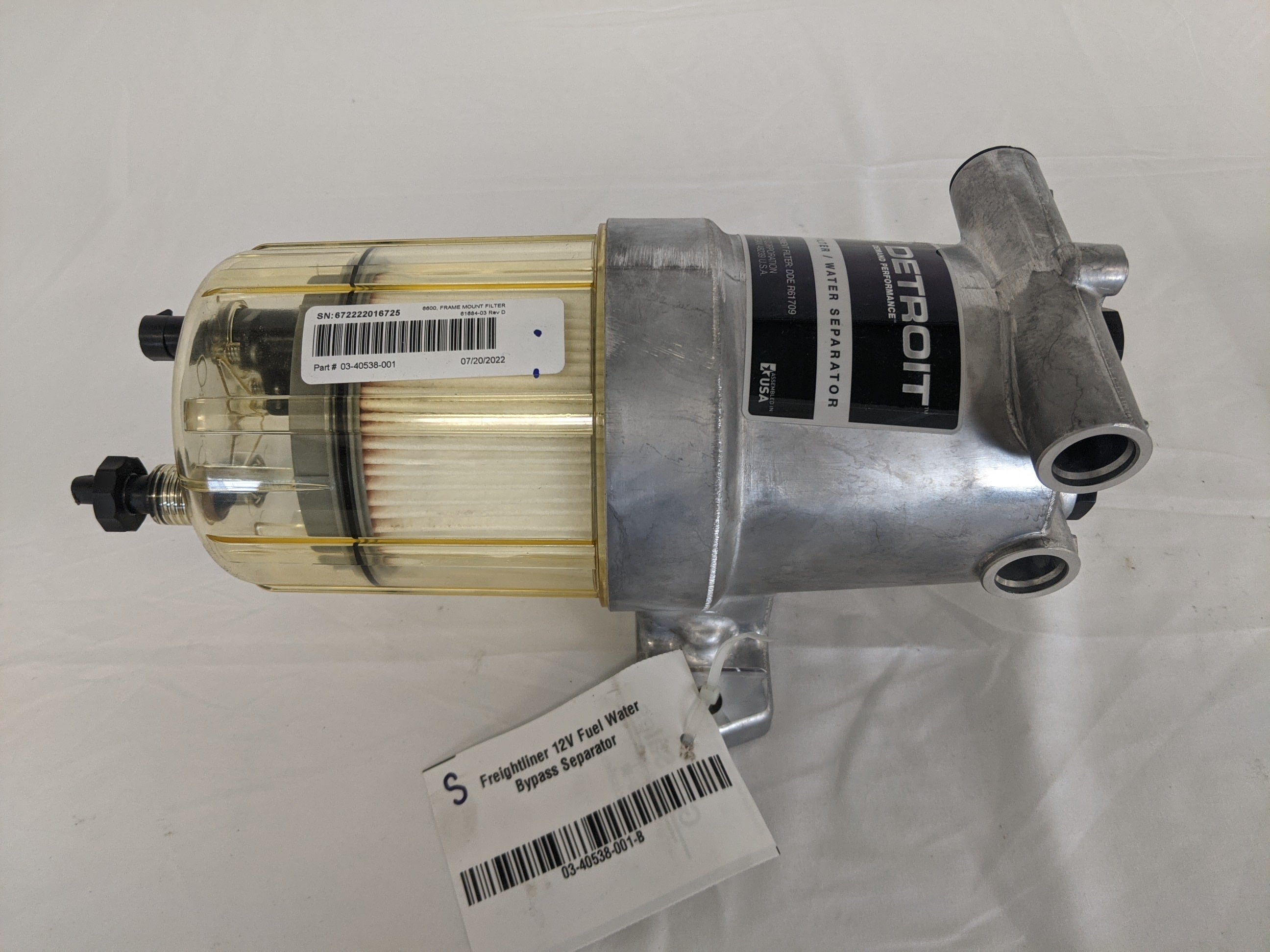 Freightliner 12V Fuel Water Bypass Separator - P/N  03-40538-001 (8524908560700)