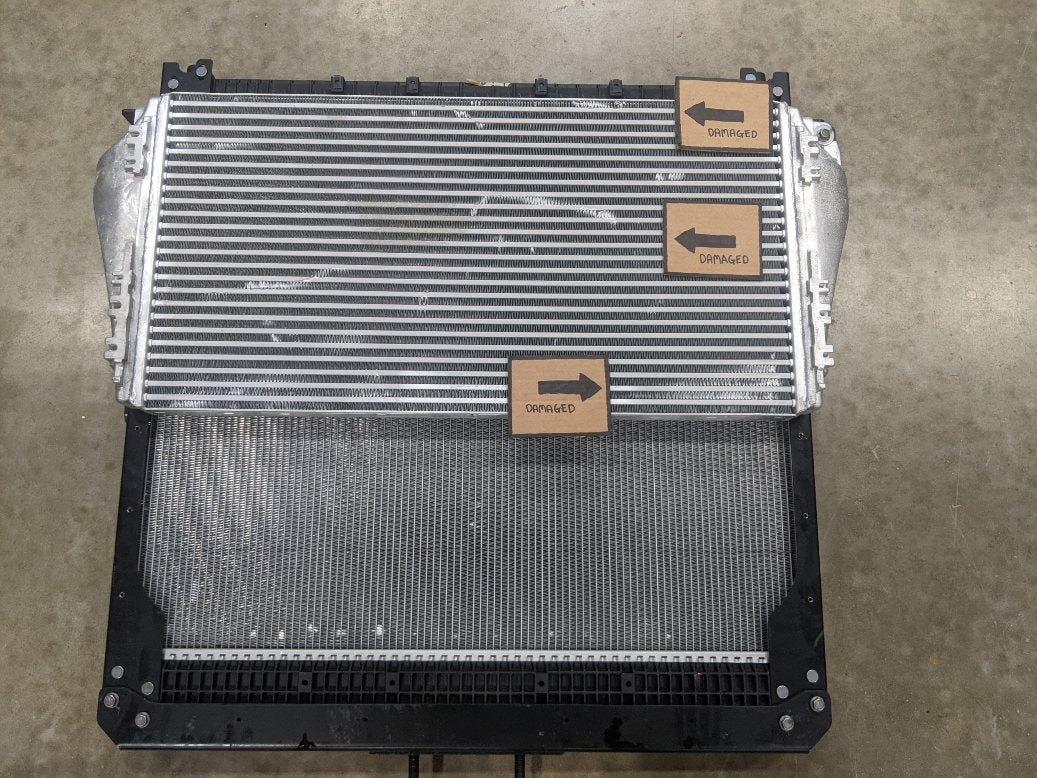 Damaged FTL / WST 38¾ x 33 3/8" Radiator & 36 ¾" x 19 ½" CAC P/N  A05-33907-001 (8475107426620)