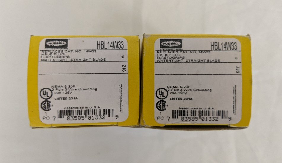 *Set Of 2* Hubbell Yellow Watertight Straight Blade Plug - P/N: HBL14W33 (8534406988092)