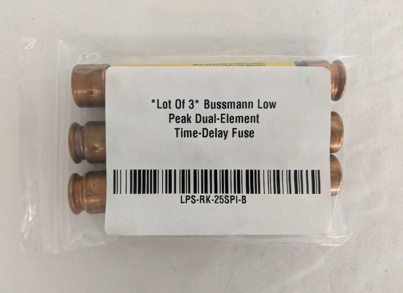 *Lot Of 3* Bussmann Low Peak Dual-Element Time-Delay Fuse - P/N  LPS-RK-25SPI (8534343876924)