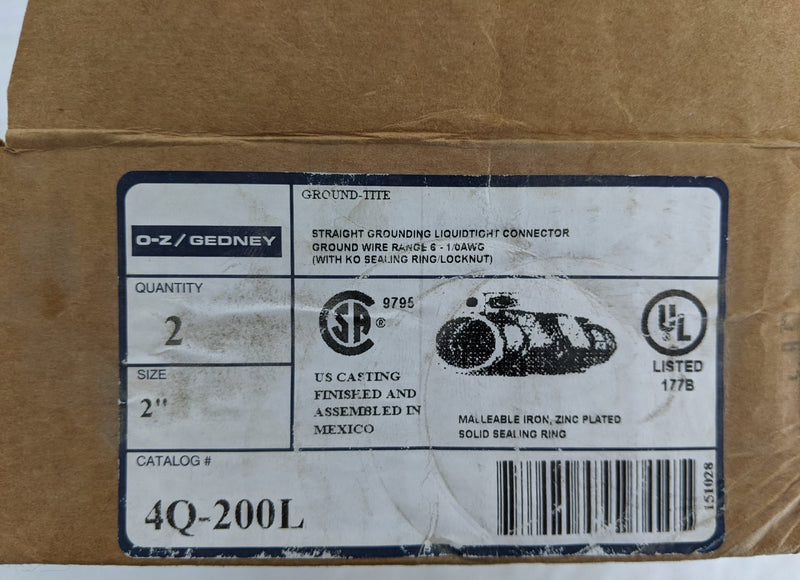 *Set Of 2* Liquidtight Straight 1-1/2" Grounding Connector - P/N  4Q-150L (8754586485052)