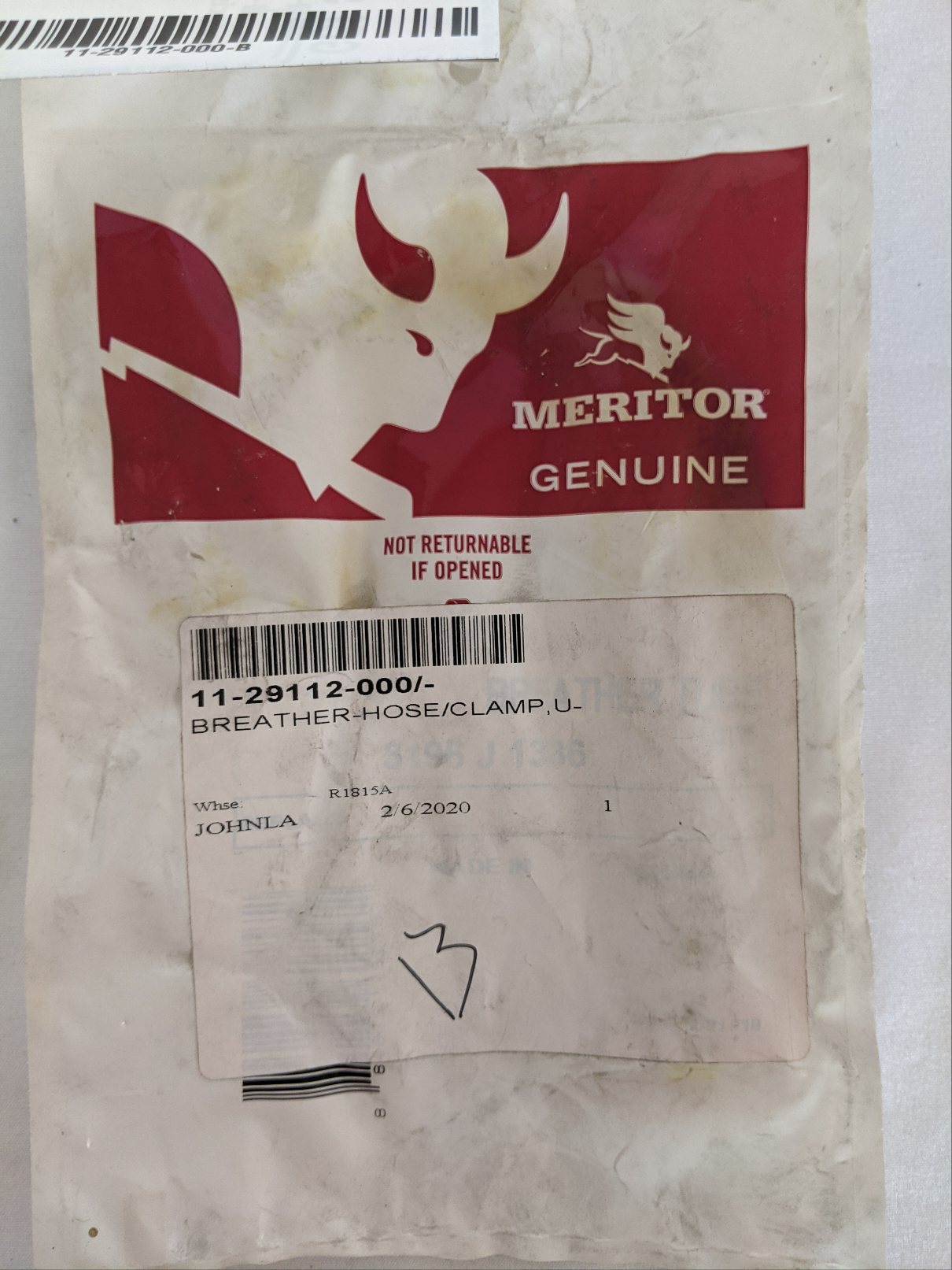 Meritor Axle Vent Breather Arm Hose - P/N 11-29112-000