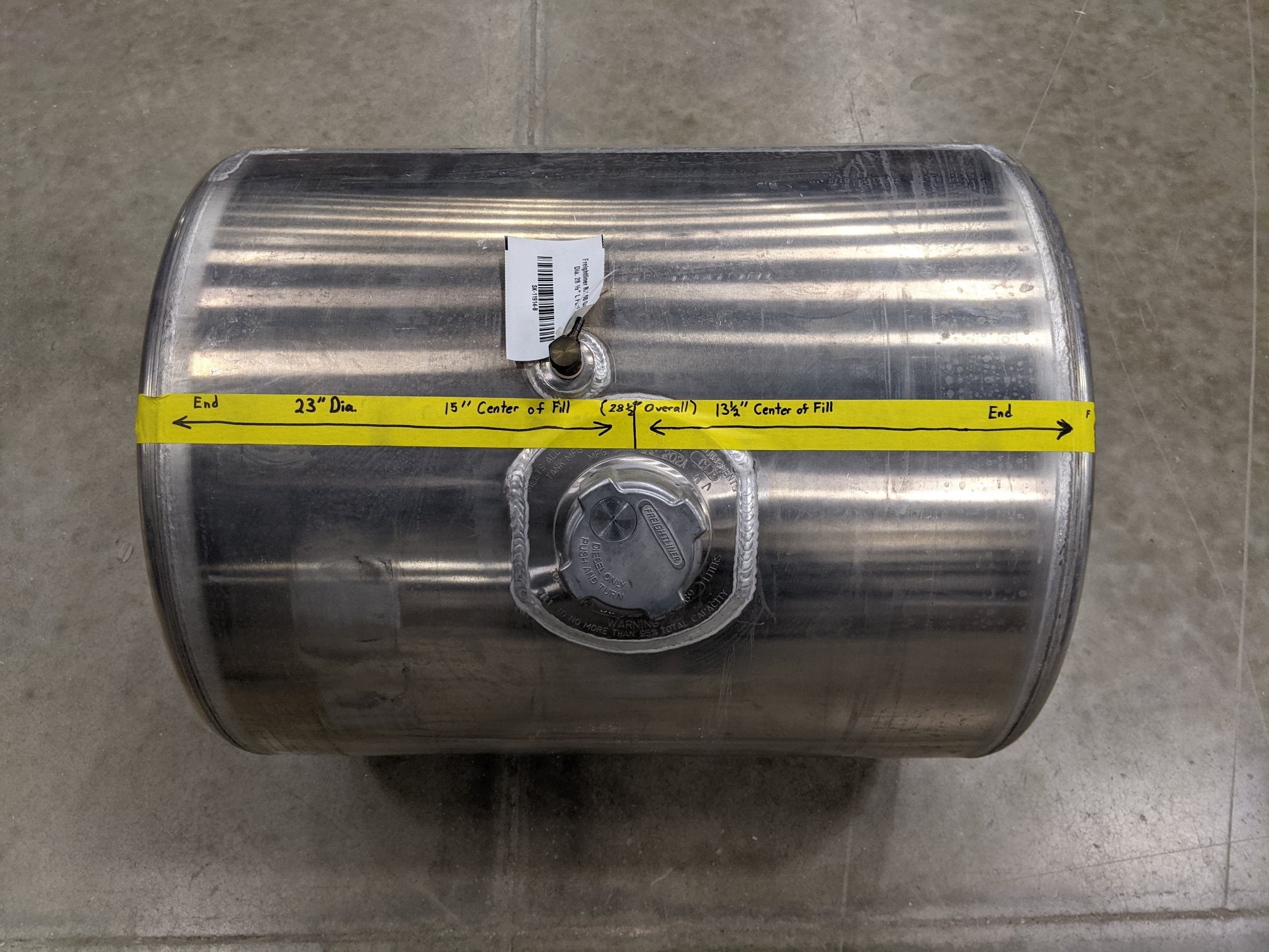 Freightliner RH 50 Gal.  23" Dia. 28 ½" L Fuel Tank -Fuel Tube P/N A03-22295-001 (9183959384380)