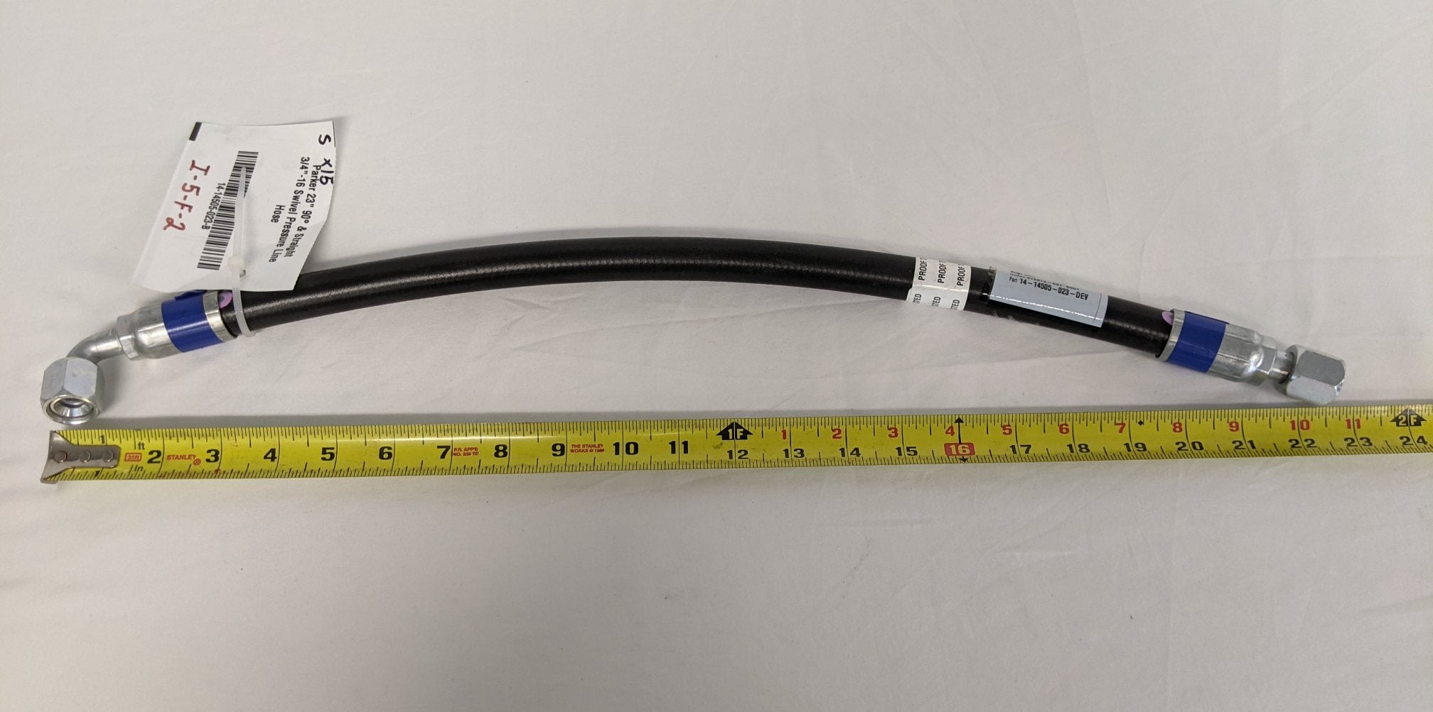 Parker 23" 90° & Straight 3/4"-16 Swivel Pressure Line Hose - P/N 14-14505-023 (9271430840636)