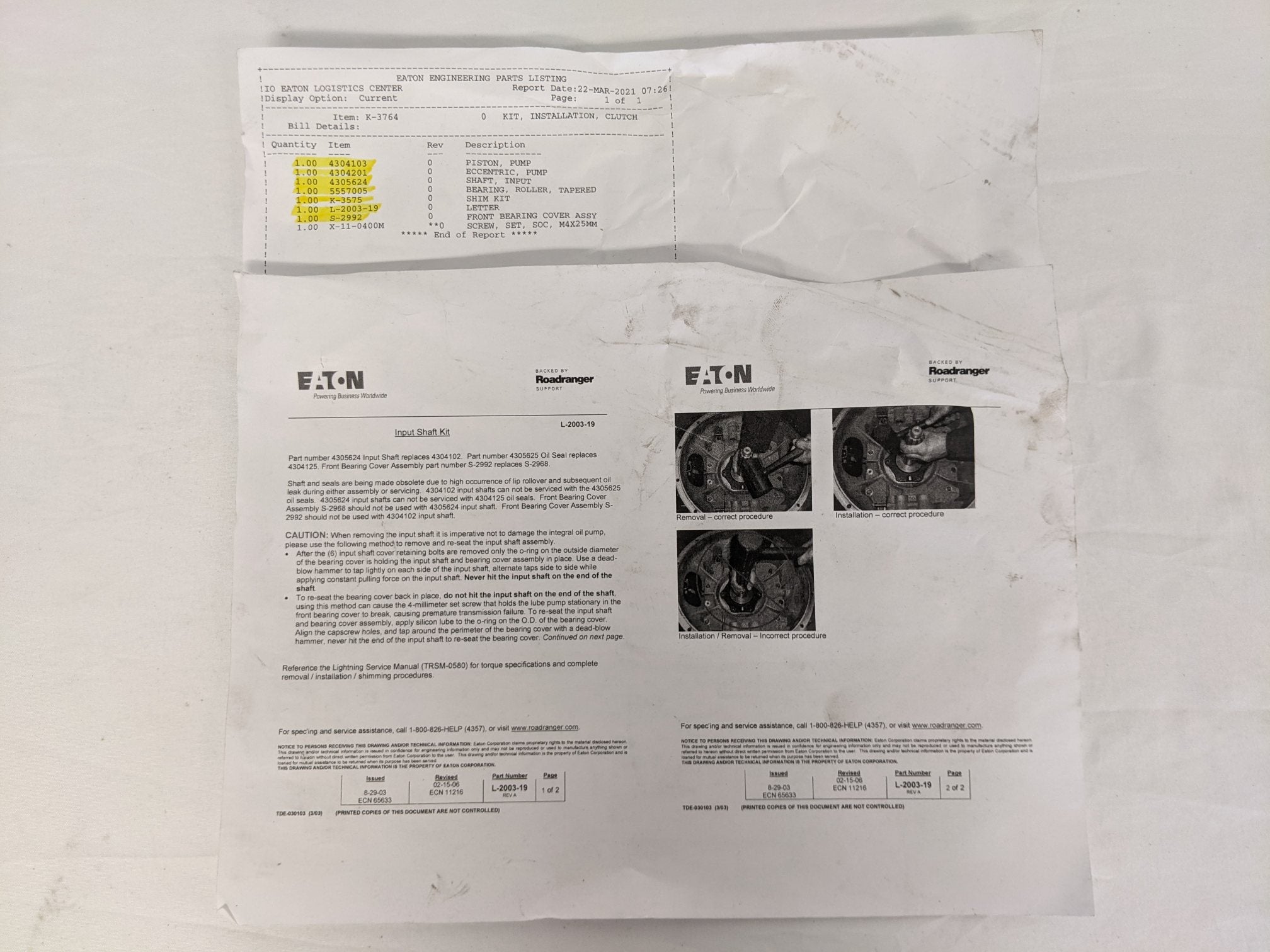 Eaton Fuller Transmission Repair Replacement Kit - P/N FUL K3764 (9401126977852)