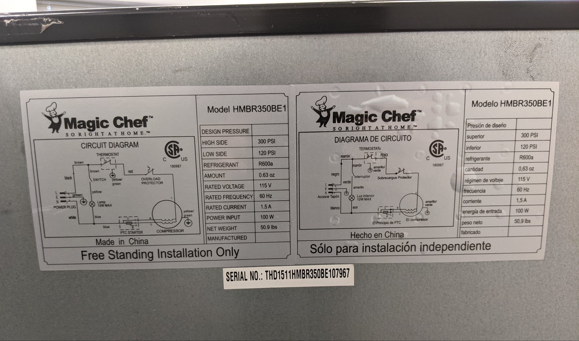 Used Magic Chef 3.5 Cu. Ft. Refrigerator - Model # HMBR350BE1 (9507207414076)