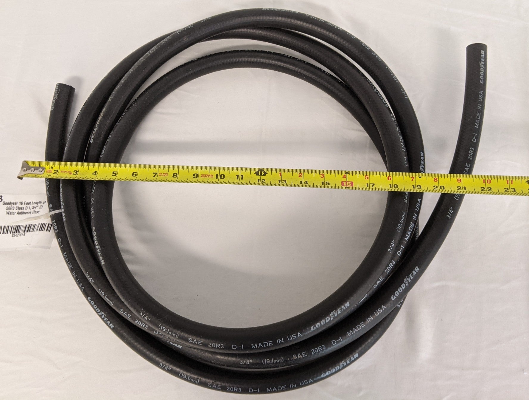 Goodyear 16 Foot Length of 20R3 Class D-1, 3/4" ID Water Antifreeze Hose (9681342628156)