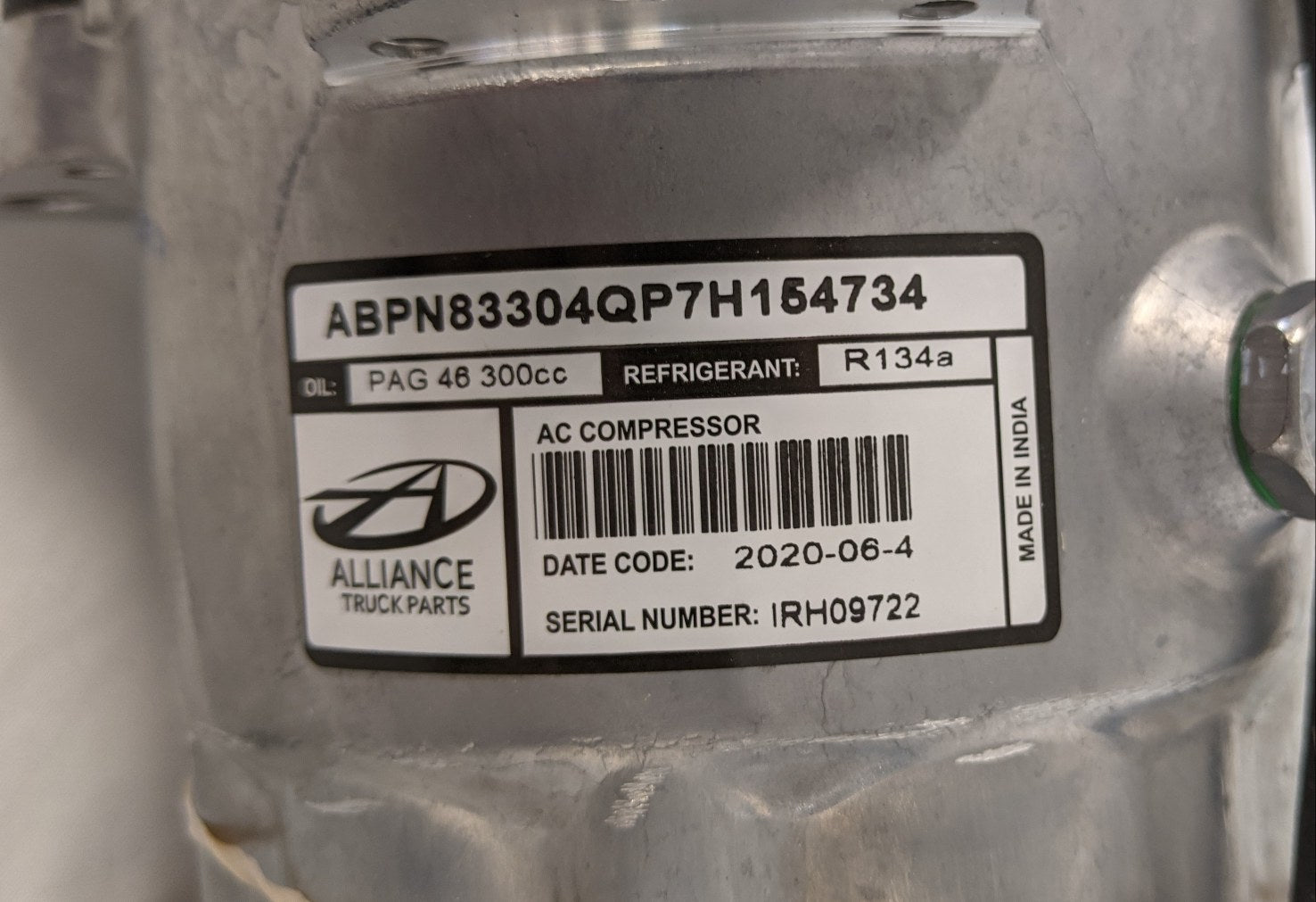 New Alliance Ear Mounted PV8 119 mm A/C Compressor - P/N ABPN83304QP7H154734 (9770657448252)