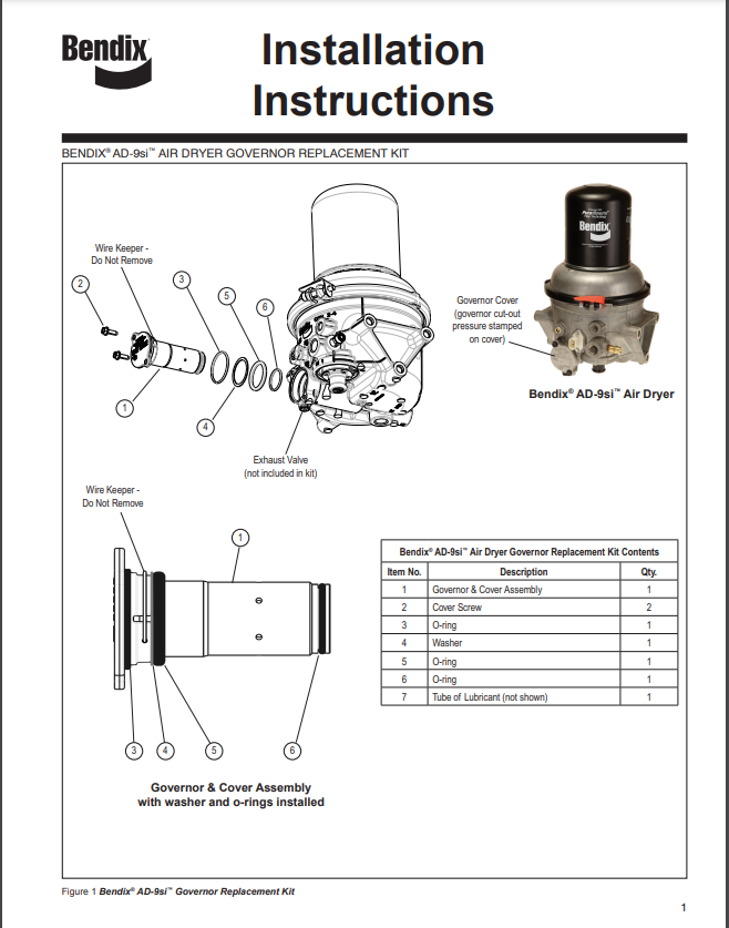 Bendix Aftermarket AD-9SI Air Drier Governor Repair Kit - P/N K092010 (9108036976956)