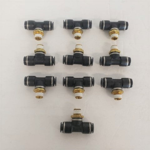 *Set of 10* SMC 1/4 MPT, (2) 3/8 PTC Male Branch Tee - P/N  SMC KV2T07 35S (6710327378006)