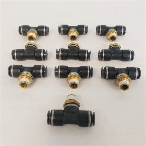 *Set of 10* SMC 1/4 MPT, (2) 3/8 PTC Male Branch Tee - P/N  SMC KV2T07 35S (6710327378006)