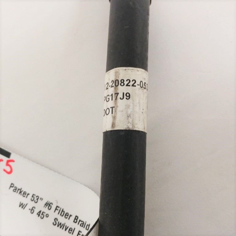 Parker 53" #6 Drop Line Hose w/ -6 45°  Swivel Ends - P/N  12-20822-053 (6719925616726)