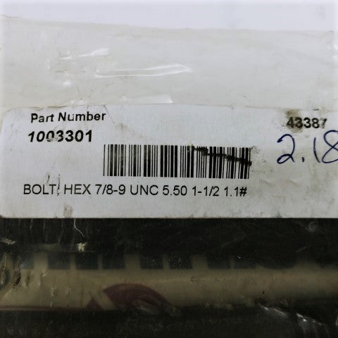 Hex Bolt 7/8-9 UNC 5.50 1-1/2 *Set Of 2* - P/N  1003301 (4625177280598)